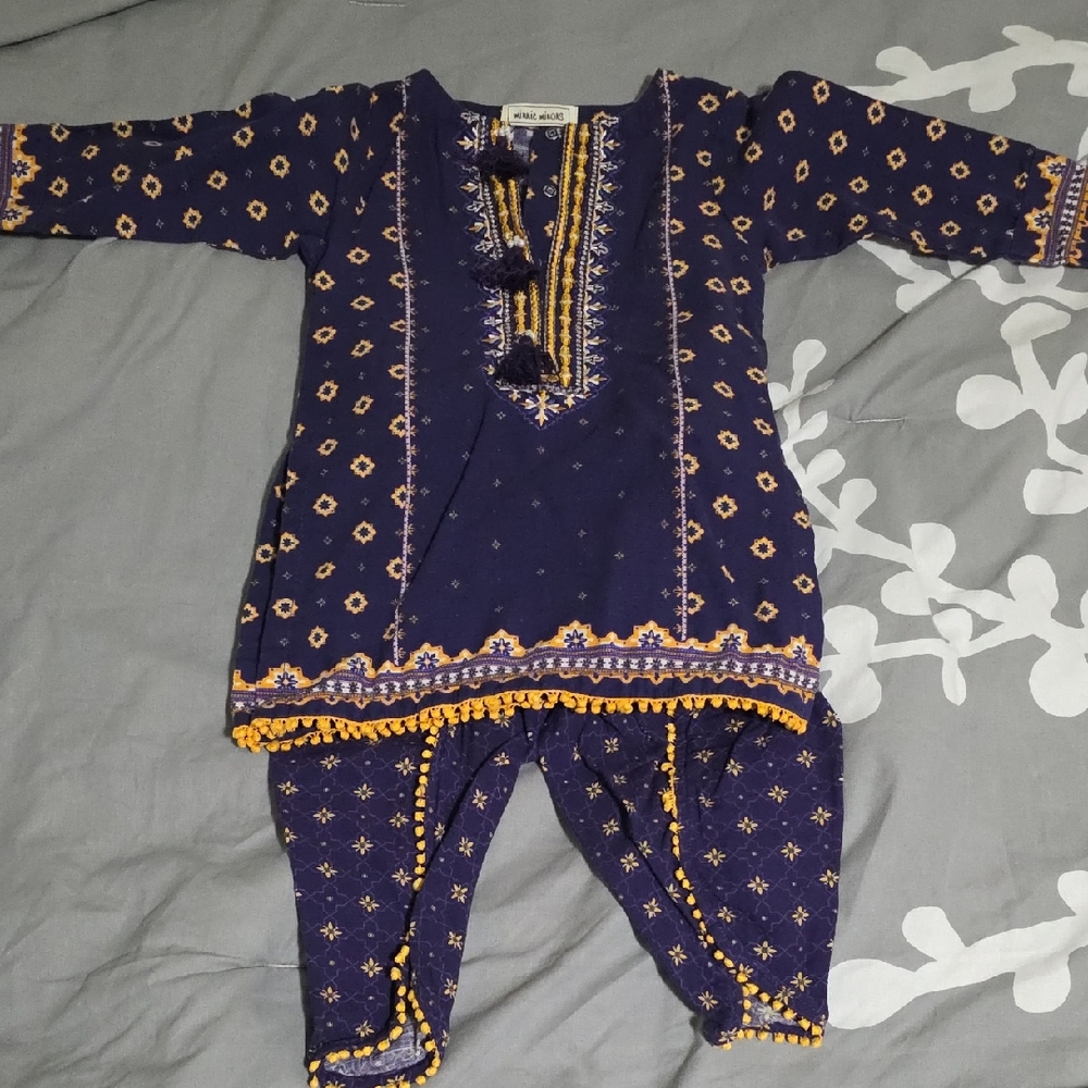 Kids Navy and Yellow Embroidered Matching Set